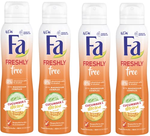 Economy size 200ml/6.7 ounces Fa 48h Deodorant Spray for Men & Women (4 Packs) (Cucumber Melon)