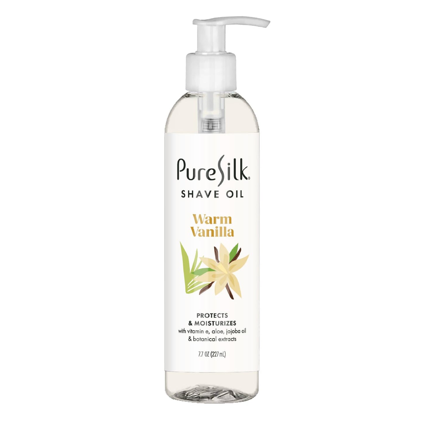 Pure Silk Warm Vanilla Shave Oil for Women | Shaving Oil for Smooth Shave, All Skin Types | Hydrating Vitamin E, Aloe, Botanical Extracts Protects & Moisturizes | 7.7 FL OZ (Pack of 1)