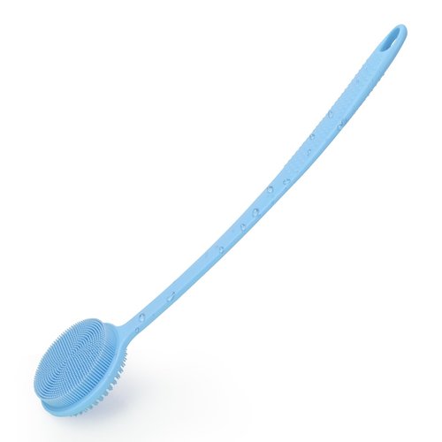 VWMYQ Silicone Back Scrubber for Shower, 17in Lengthen Long Handle Body Brush, Double Sided Shower Brush for Shower Exfoliating and Massage Can Produce Rich Foam, Long Handle Back Scrubber for Men
