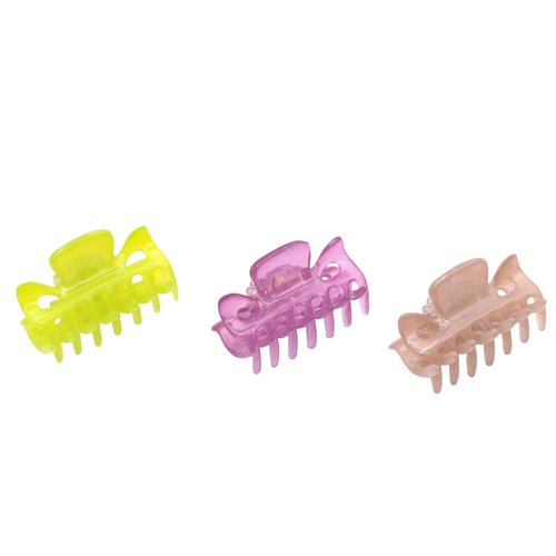 Parcelona French Classic Very Small 1 1/2" Claw Clips with Tight Spring Set of 3 Girls Hair Jaw Claw Clips Durable Styling Women Hair Accessories, Made in France (Lemon Green-Purple-Blush Pink)