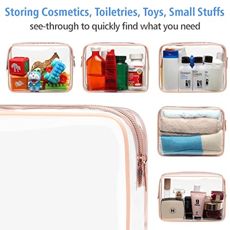 PACKISM Clear Makeup Bags - 2 Pack TSA Approved Toiletry Bags in 2 Size Clear Travels Bags for Toiletries, Clear Cosmetic Bags Airport Carry on Clear Compliant Bag, Light Purple