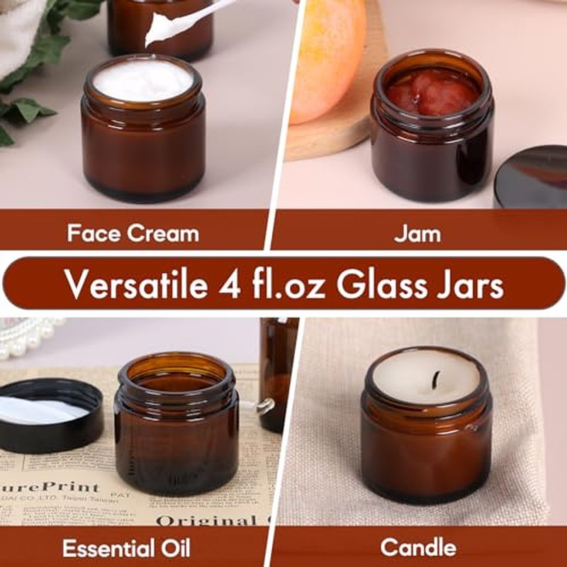 Jaisie.W 2 oz Amber Glass Jars with Lids 24Pack- Portable Glass Cosmetic Jars with Lids 2 oz,Empty Amber Glass Jars with Lids for Lotions,Scrubs(2fl. oz, Set of 24)