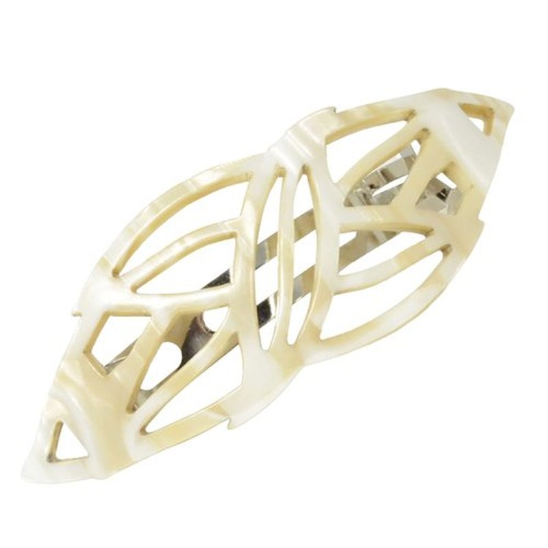 French Amie Classy Leaf Cream Ivory Large 3 1/2” Celluloid Acetate Handmade Automatic Hair Clip Barrette with Sturdy Silver Clasp for Women and Girls, Made in France (Cream Ivory)