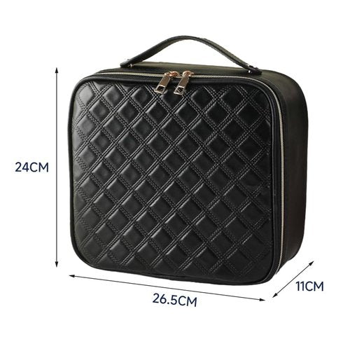 JXAUDEKK Large Capacity Travel Makeup Train Case with LED Mirror,Rechargeable LED Light for Makeup Cosmetic Case with Brushes Storage Organizer,Travel Box Cosmetic Bag for Women (Pu Leather Black)