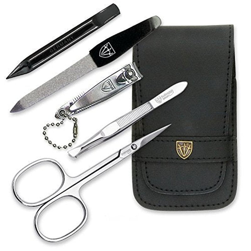 3 Swords Germany - brand quality 6 piece manicure pedicure grooming kit set for professional nail care with genuine leather case - Made in Germany