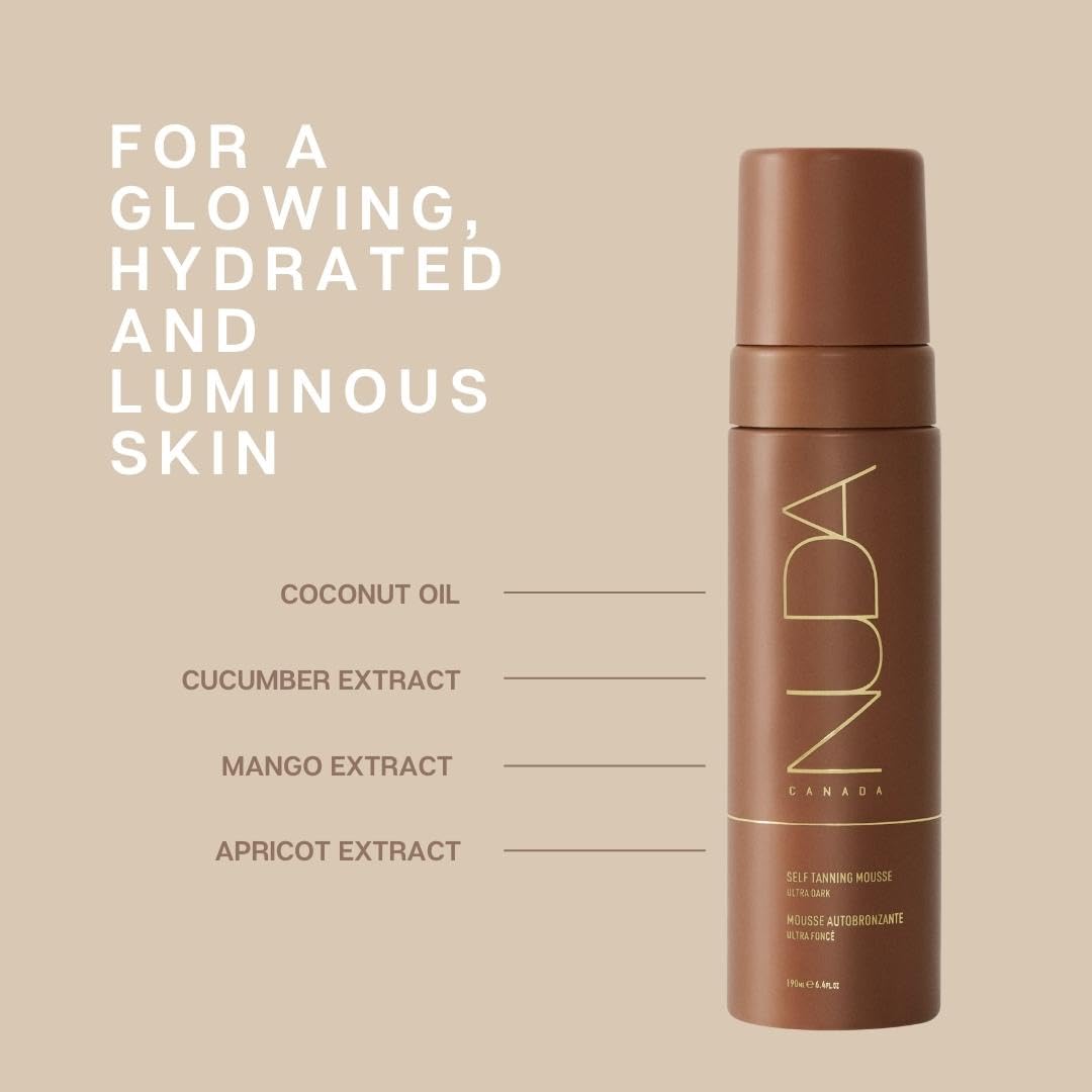 Nuda Self Tanning Mousse - Lightweight Sunless Tanning Lotion | Cruelty-Free Bronzing Mousse for Dark Skin (Includes Mitt)