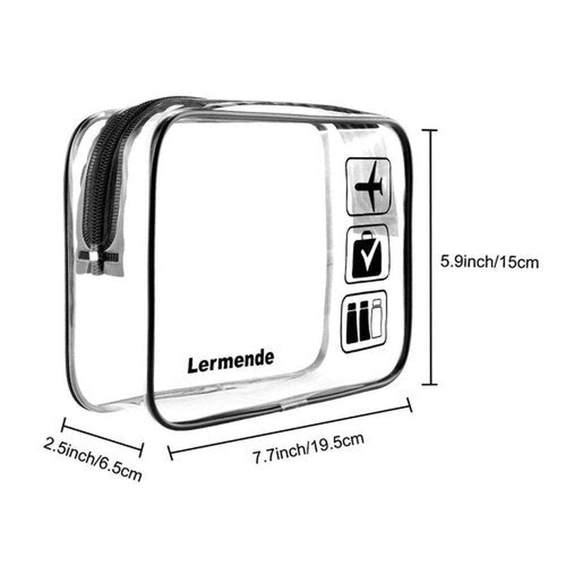 Lermende Clear Make Up Bag, TSA Approved Makeup Bag Organizer & Cosmetic Bag for Women With Zipper, Quart Size Carry On Clear Toiletry Bag Airport Compliant Toiletries For Travel (Black Gray Blue)