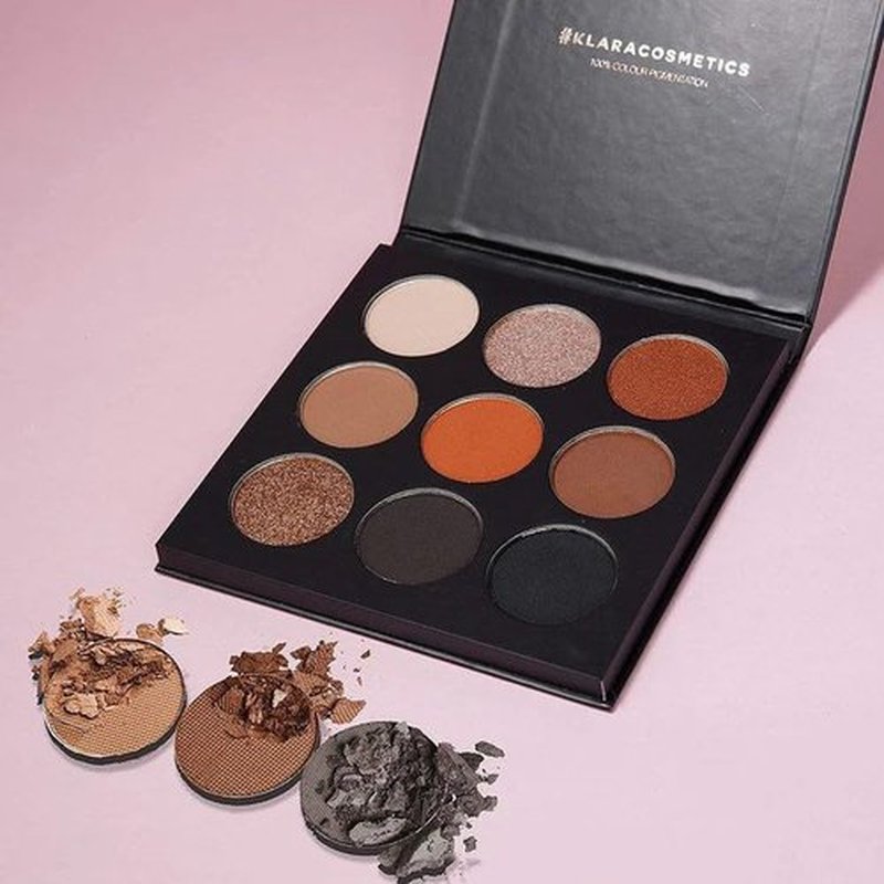 Klara Cosmetics Pro Eyeshadow Palette No 1 Bold Vibrant Long Lasting 100% Colour Pigment Earthy Peach Coral Nude