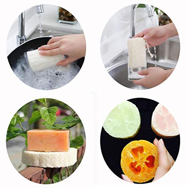 pisdoplop 4" Natural Loofah Exfoliating Body Sponge Scrubber for Skin Care in Bath Spa Shower Pack of 4