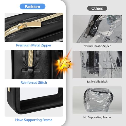PACKISM TSA Approved Toiletry Bag - Upgrade Color-Edged Clear Makeup Bag, Unique Appearance, 2 Pack Hold Lots of Items, Reusable Clear Toiletry Bags for Travel Essentials, Green (2 Sizes)
