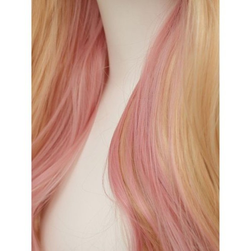 Salaibs Blonde Pink Wig Long Curly Wavy Wig for Women with Bangs Natural Synthetic Cosplay Daily Party Custome Hair Wig