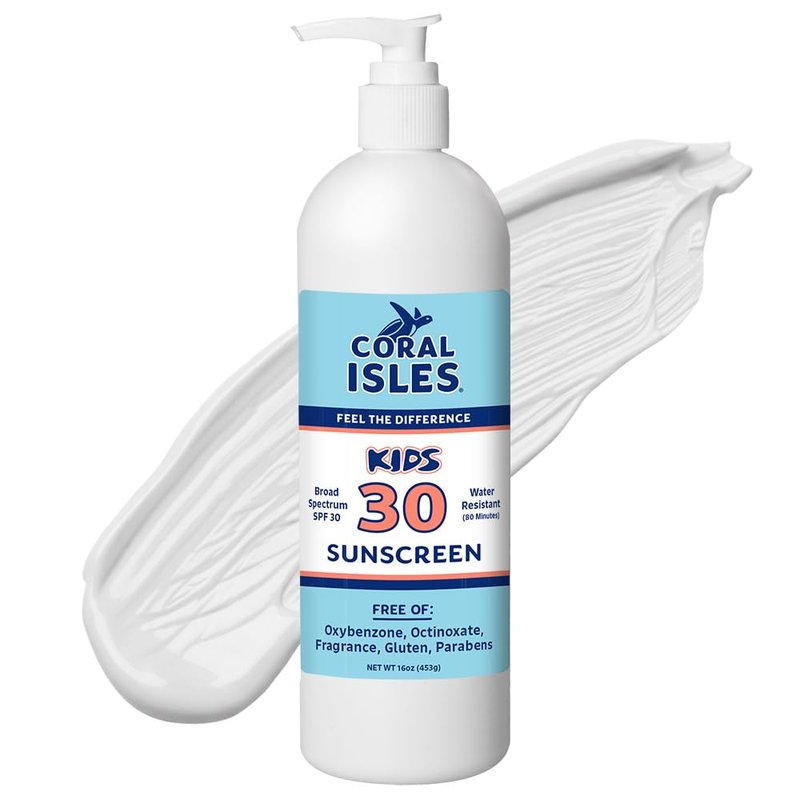 Coral Isles Kids Sunscreen SPF 30 - Broad Spectrum UVA/UVB Protection | Water Resistant 80 Min | Fragrance Free (16 Fl Oz)