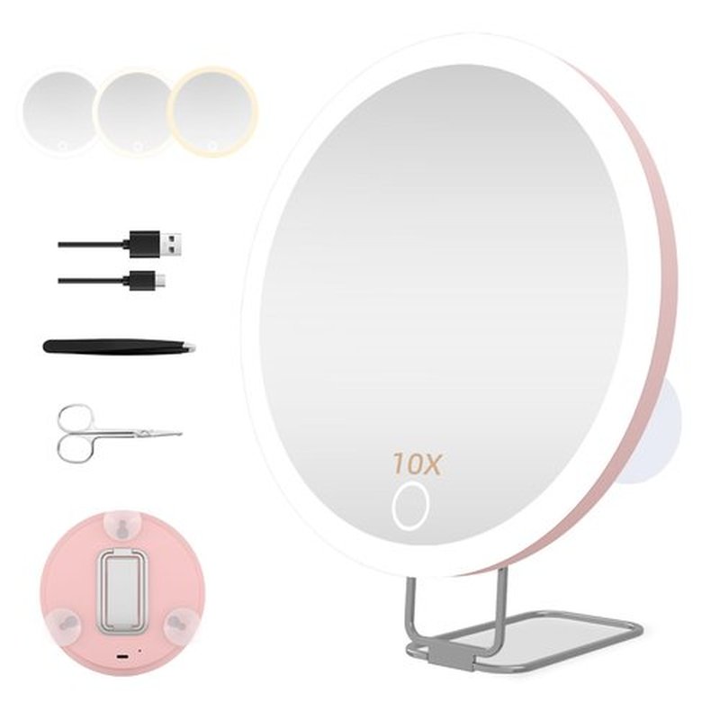 30x Magnifying Mirror with Light Large 6'' Lighted 30x Magnified Mirror with Suction Cups & Table Stand, Travel Magnifying Mirror 30x with light High Magnification Makeup Mirror with Tweezers Scissors