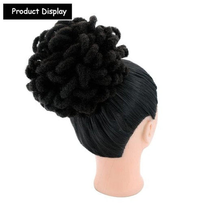 Dreadlocks Bun Afro Puff Drawstring Ponytail Hair Chignon Nu Locs Braids Buns Hairpiece Synthetic Clip in Hair Extensions for Black Women(2#)