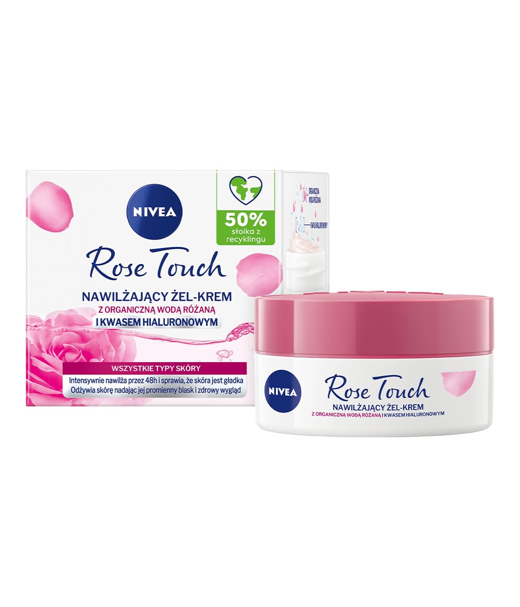 NIVEA Rose Touch Moisturising Gel‑Cream with Organic Rose Water & Hyaluronic Acid – Lightweight 48‑Hour Hydration Gel for Soft, Smooth, Radiant Skin, 50 ml