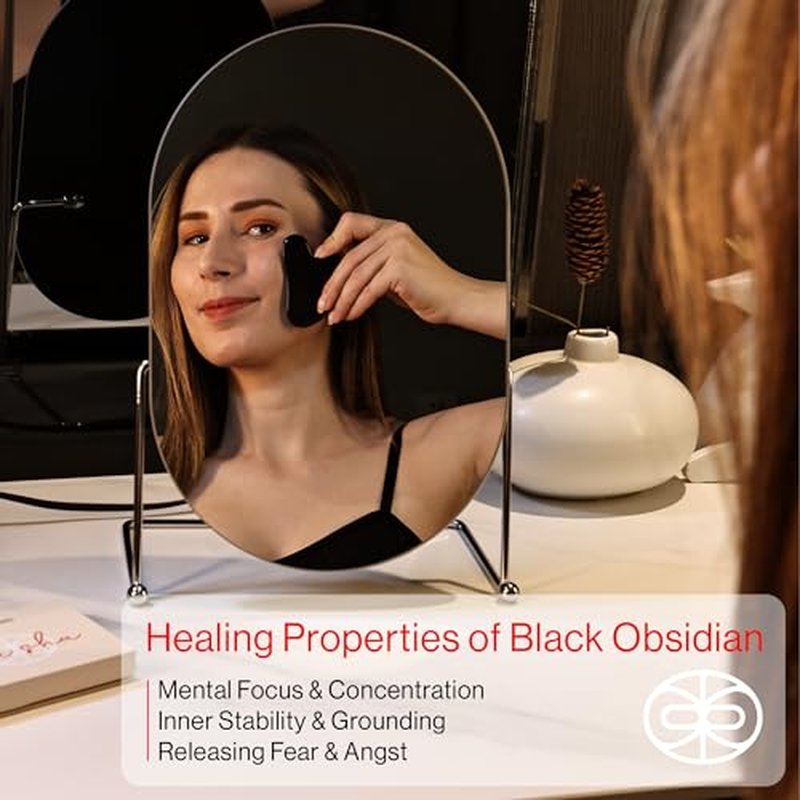Rena Chris Gua Sha Facial Tools, Natural Jade Stone Guasha Tool, Manual Massage Sticks for Jawline Sculpting and Puffiness Reducing, Gua Sha Scraping Massage Tool, Skin-Care Tool (Black)