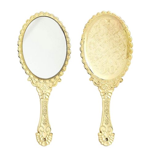 KABAKE Handheld Mirror, Hand Held Mirror with Handle, Small Travel Packet Compact Mirrors, Vintage Decorative Makeup Cosmetic Purse Mirrors for Girls Women, Golden