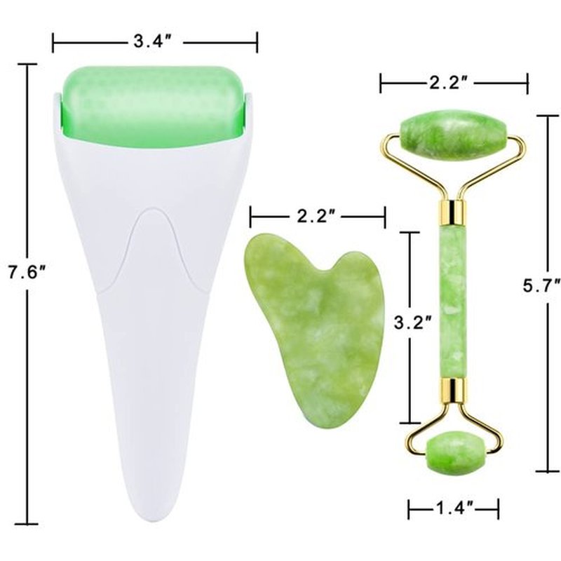 3-in-1 Natural Jade Roller and Gua Sha Set for Face and Eye Ice Roller Facial Cooling Massage Roller (White Ice Roller + Jade Roller + Gua Sha)