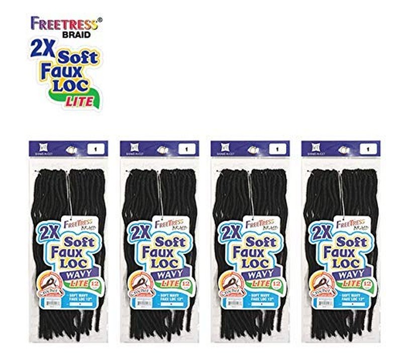 FreeTress Synthetic Hair Crochet Braids 2X Soft Wavy Faux Loc 12" (4-Pack, 4)