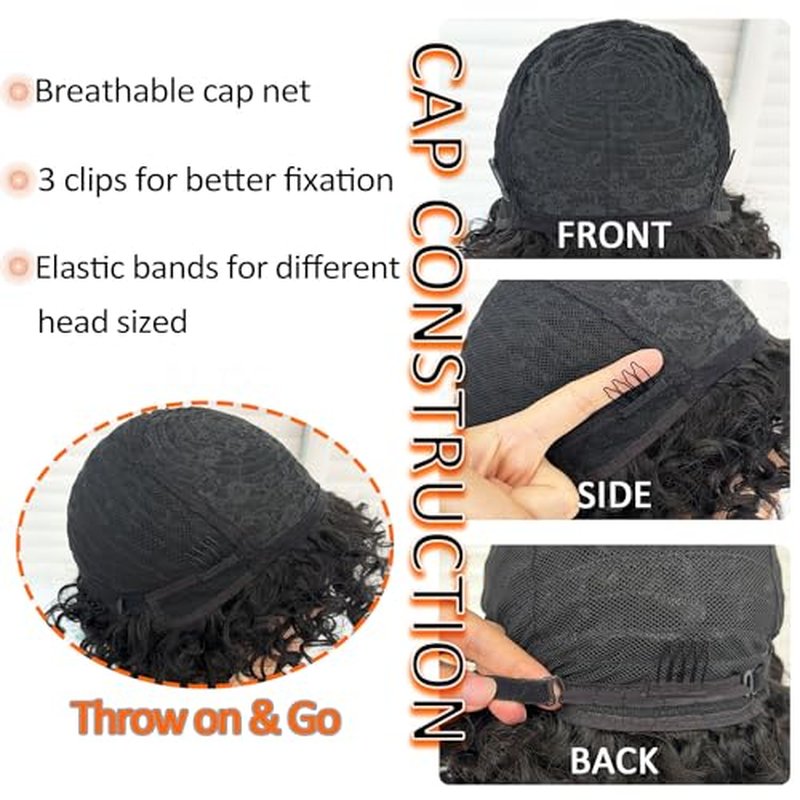 Short Kinky Curly Wig 8 Inch Bob Wigs for Black Women Natural Black Short Loose Curly Wig with Bangs Synthetic Big Bouncy Curls Full Hair Wig Heat Resistant Fiber
