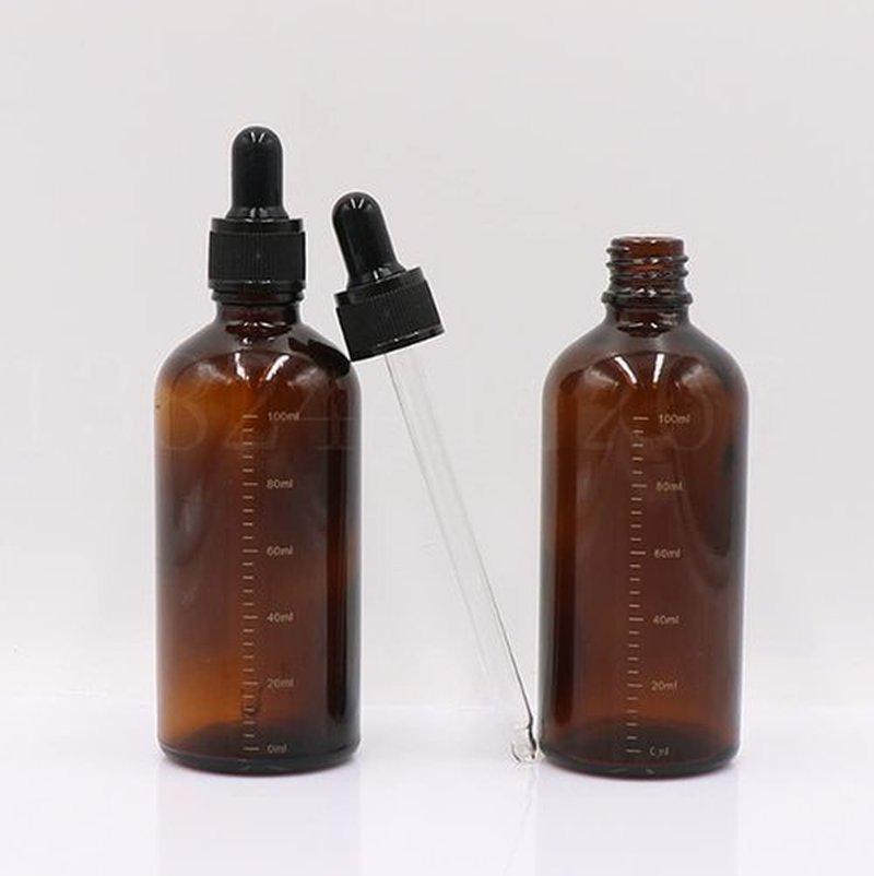 Happyupcity 3Pcs 100ml/3.3oz Empty Refillable Amber Glass Dropper Bottles with Scale Dropper Essential Oil Bottles Sample Vials Travel Liquid Dispenser Container for Perfume Cosmetic