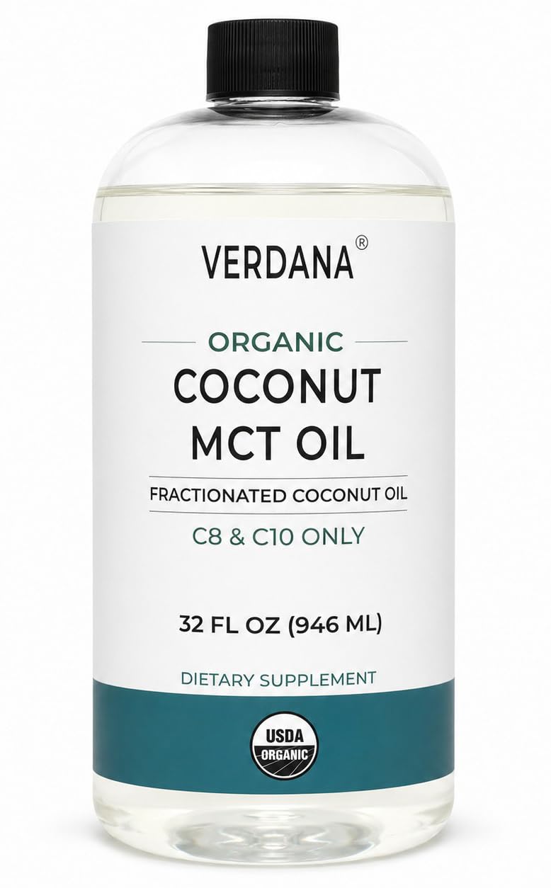 Verdana USDA Organic Coconut MCT Oil, 32 fl oz, Food Grade, C8 & C10 Only, Non-GMO, Kosher, Keto & Paleo Friendly, No Palm Kernel Oil