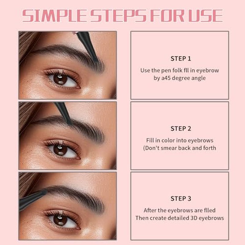 Microblading Eyebrow Pen,QIC Eyebrow 4 Tip Brow Pencil,Long-Lasting Natural Eyebrow Hair,Waterproof Magic Eyebrow Pencil Eyebrow Brush(Brown)
