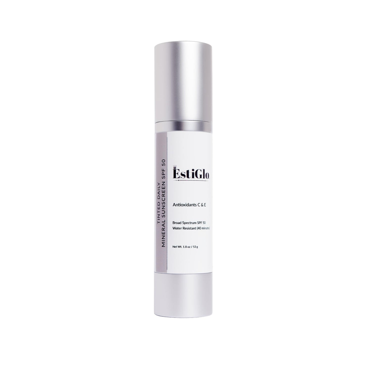 EstiGlo-Tinted Daily Mineral Sunscreen SPF50 with Antioixidants C&E | Tinted | Satin Finish | High Sun Defense | UVA and UVB protection | Titanium Dioxide and Zinc Oxide | Blue Light Protection