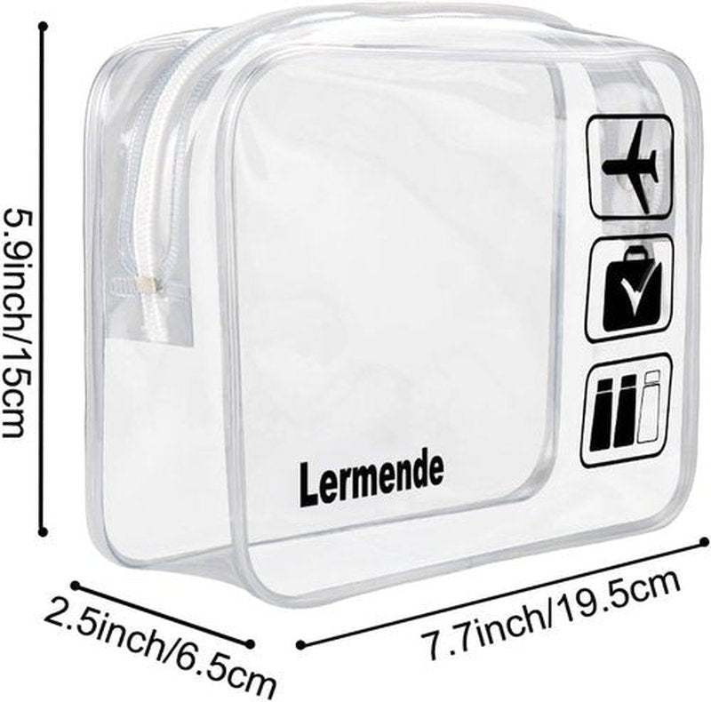 Lermende 2pcs/pack Clear Toiletry Bag TSA Approved Travel Carry On Airport Airline Quart Sized 3-1-1 Compliant Bag Make-up Pouch Kit (Clear)