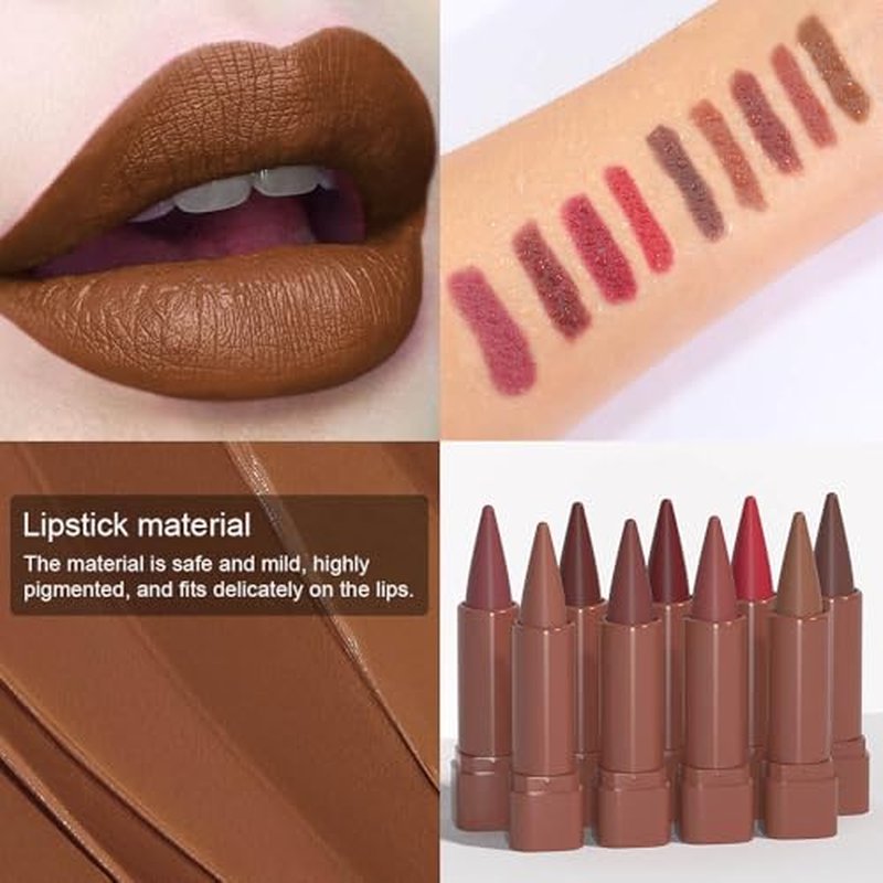 JUAAZIN Pastel Brown Gradient Matte Lipstick Crayon Lip Liner pencil, Flawless Contour Gradual Ombre Effect lip Pencil, High Pigmented Long Lasting Waterproof Smudge Proof Lipstick Pencil 01#