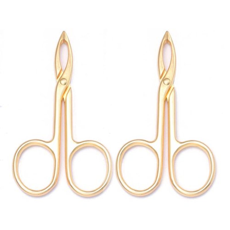 Motanar 2 Pieces Tweezers Scissor Handle Straight Tip Scissor Shaped Eyebrows Tweezers for Hair Plucker Remover Facial Hair Eyebrows Care (Golden)