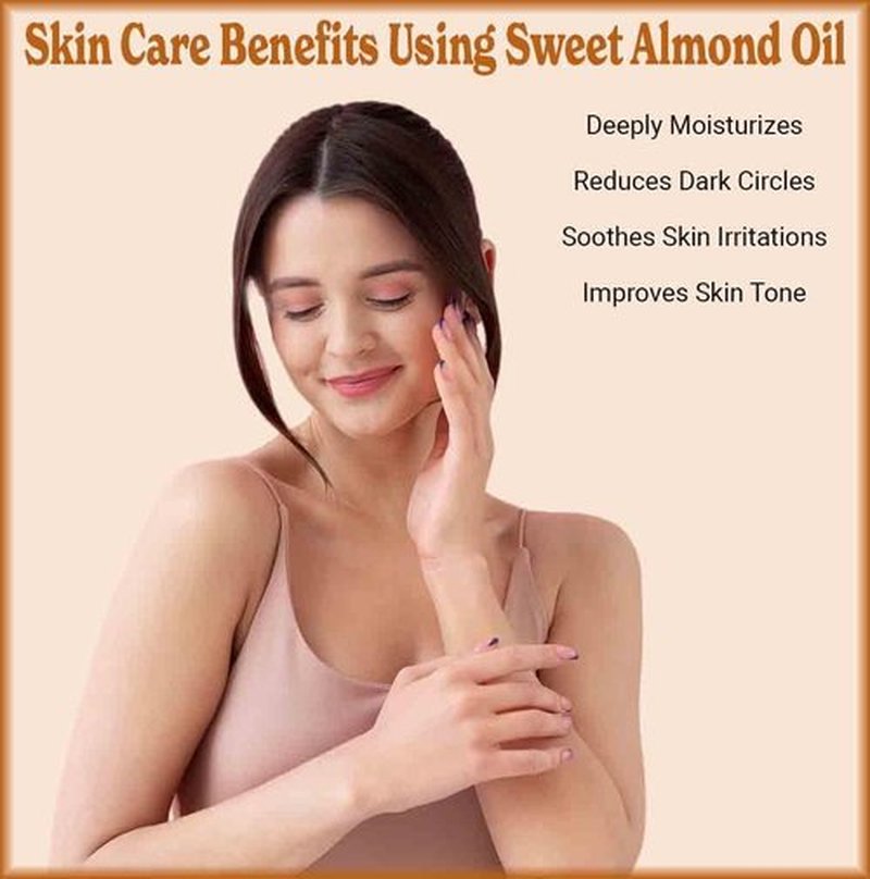 Natural Born Oils Sweet Almond Oil, 16oz, Organic, Cold-Pressed, Nutrient-Rich, Excellent for Soft Skin, Lustrous Hair