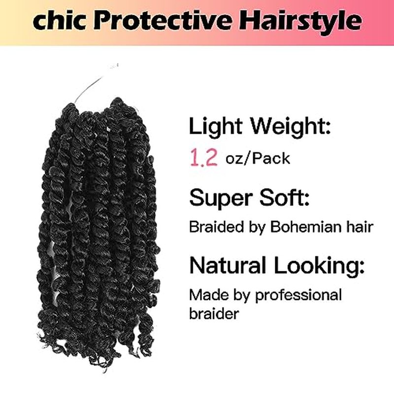 Niseyo 6 Inch Passion Twist Hair Pre-twisted 8 Packs Pre-looped Crochet Passion Twist Crochet Hair Short Braids (8Packs, 1#/Jet Black)