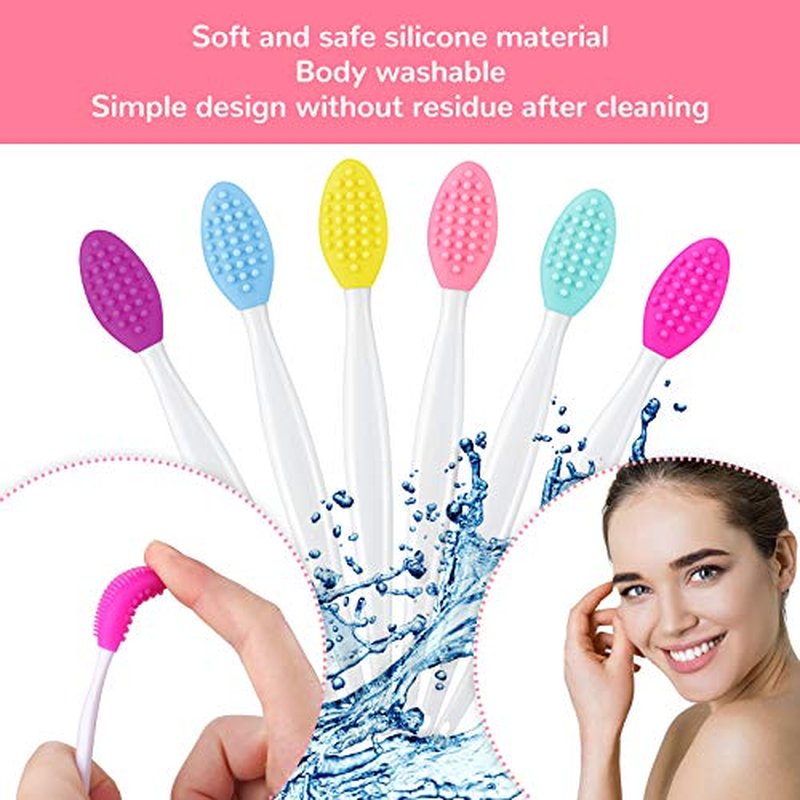24 Pcs Silicone Exfoliating Lip Brush with Container, Double Sided Silicone Lip Scrubber Soft Cleaning Lip Brush Face Cleaning Applicator for Plump Smoother Lip Appearance (Mixed Colors)