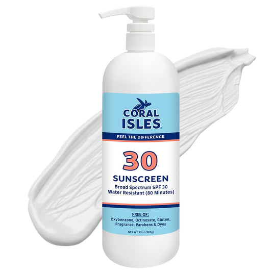 Coral Isles SPF 30 Sunscreen Lotion - Broad Spectrum UVA/UVB Protection | Water Resistant 80 Min | 32 Fl Oz