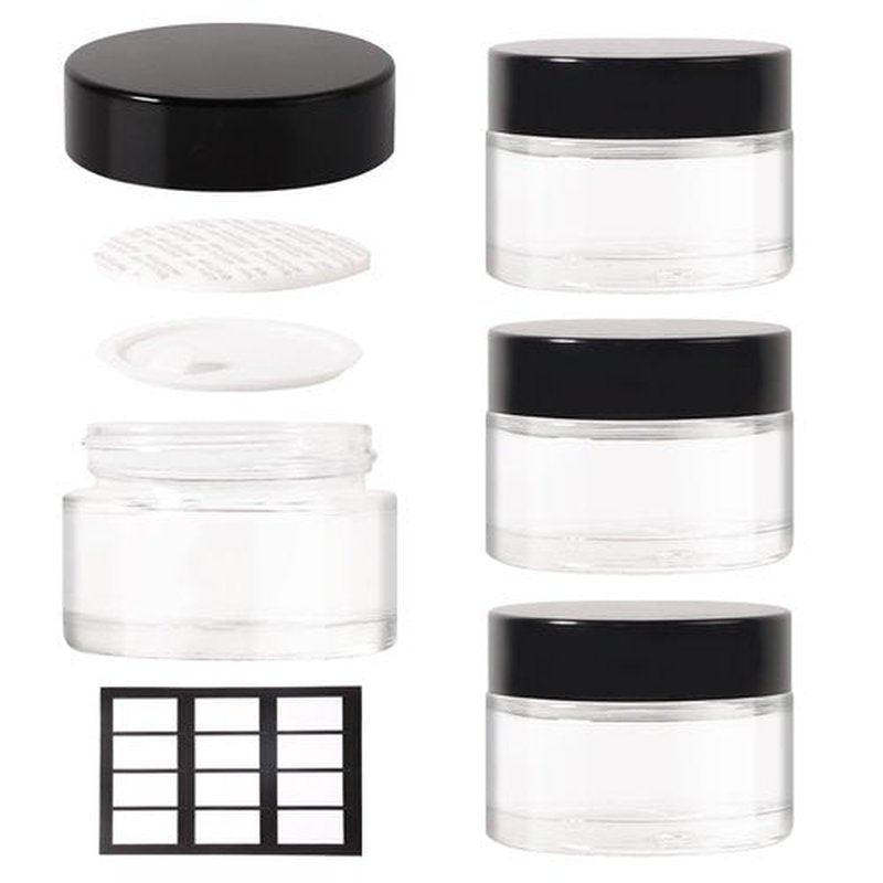 Stellacare 4 pack 1oz Glass Jars Round Empty Cosmetic Containers, Refillable Glass Jars with Lids for Face Creams, Lotions, Powders,Salves Ointments,Potravel Storage