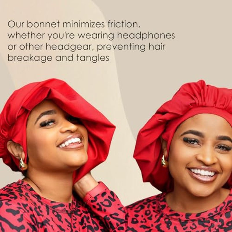 EARTWOEAR Bonnet, Hair Bonnet for Sleeping, Women Sleep Cap Hair Bonnet, Polyester/Lycra Blend Sleep Bonnet, Full Bonnet with Ear Slots (Red)
