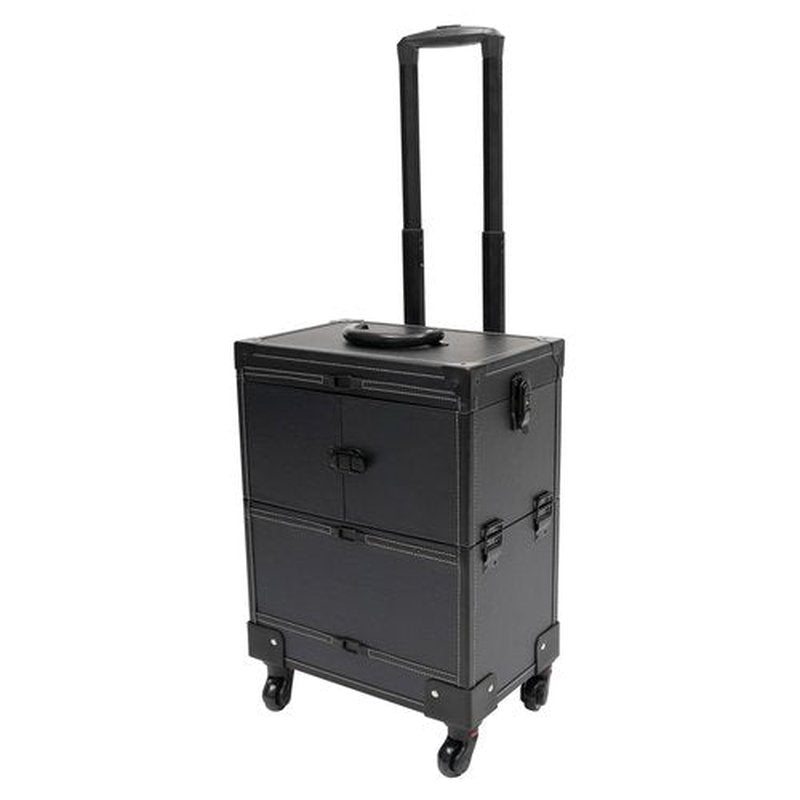 PalaUha Rolling Makeup Train Case Professional Cosmetic Organizer Trolley with Drawers Compartment Nail Case Wheeled Manicure Pedicure Storage Case for Hair Stylists Makeup Artists (Black A)