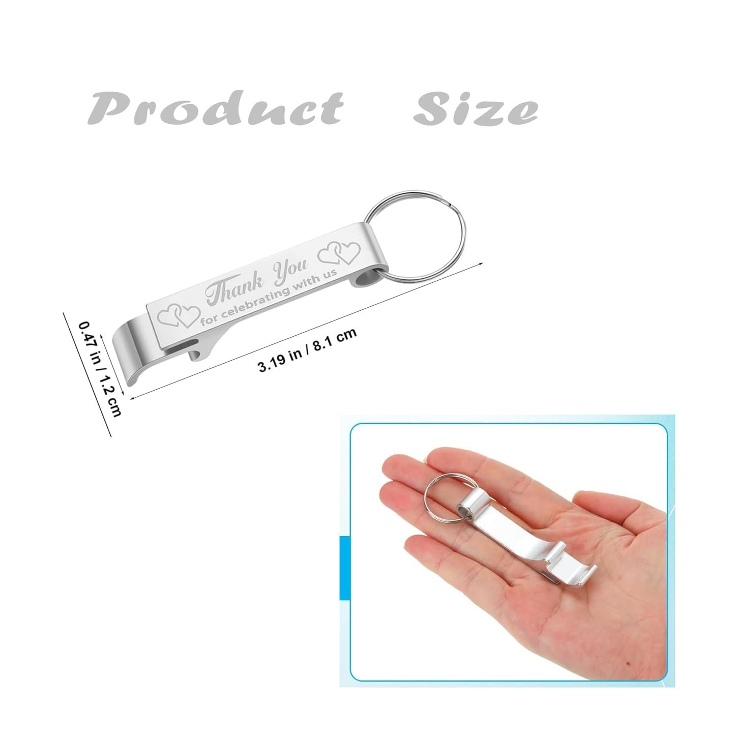 50 Sets Wedding Favors Beer Opener Keychain Thank You Cards Organza Bags and Jute Twine for Birthday Wedding Party Father Day Gifts (50)