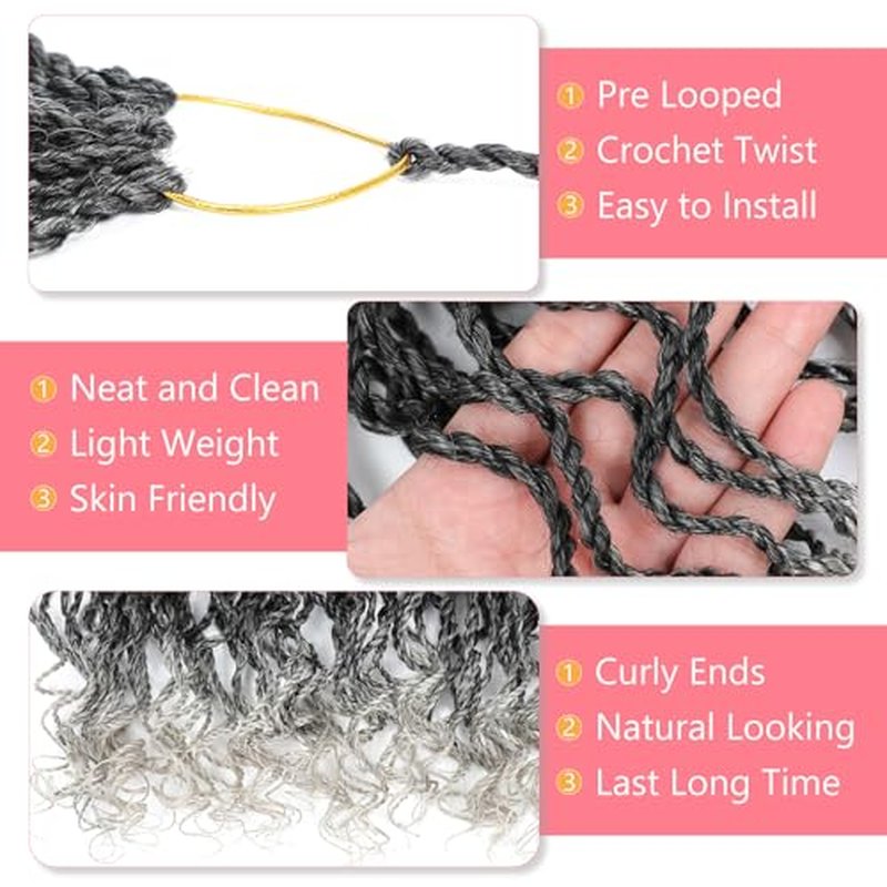Wavy Senegalese Twist Crochet Hair For Black Women 8 Inch 10 Packs Senegalese Twist Braiding Hair Crochet Twists Pre Looped Twist Crochet Hair Curly Crochet Twist Hair With Curly Ends(1B#)