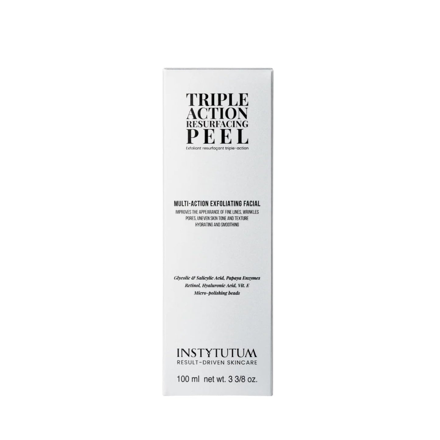 Instytutum Triple Action Resurfacing Peel 2 oz / 60 ml – Multi-Action Exfoliating Facial Treatment with Glycolic Acid, Salicylic Acid, Papaya Enzymes, Blue-Green Algae & Hyaluronic Acid