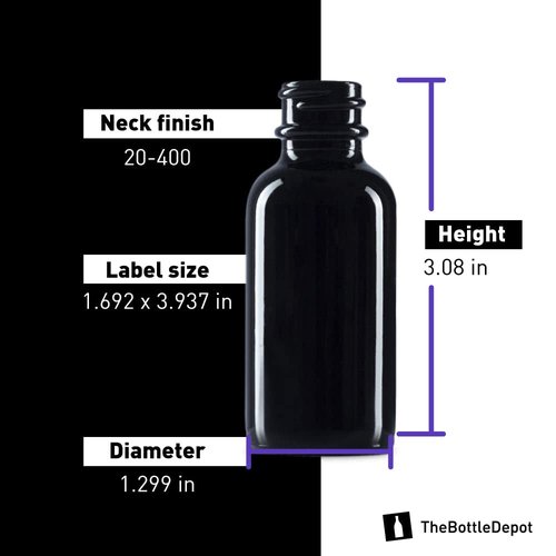 The Bottle Depot - 2 Pack - 1 oz Glass Bottle with Dropper - Black UV - 20-400 Neck Finish - Boston Round Bottles - Leakproof Essential Oils Bottles