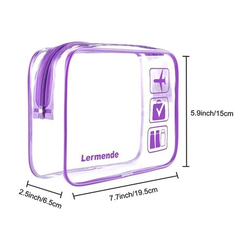 Lermende 2pcs/pack Clear Toiletry Bag TSA Approved Travel Carry On Airport Airline Compliant Bag Quart Sized 3-1-1 Kit Luggage Pouch (Purple)