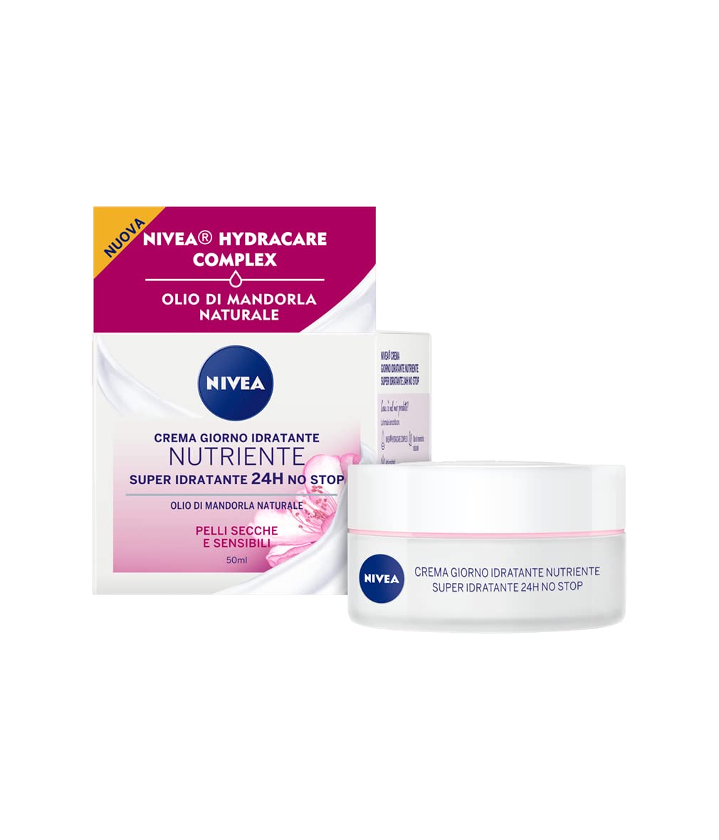NIVEA Visage Intensive Hydration Day Cream for Dry & Sensitive Skin – Rich Moisturising Facial Cream with Natural Almond Oil & Hydra IQ, 50 ml