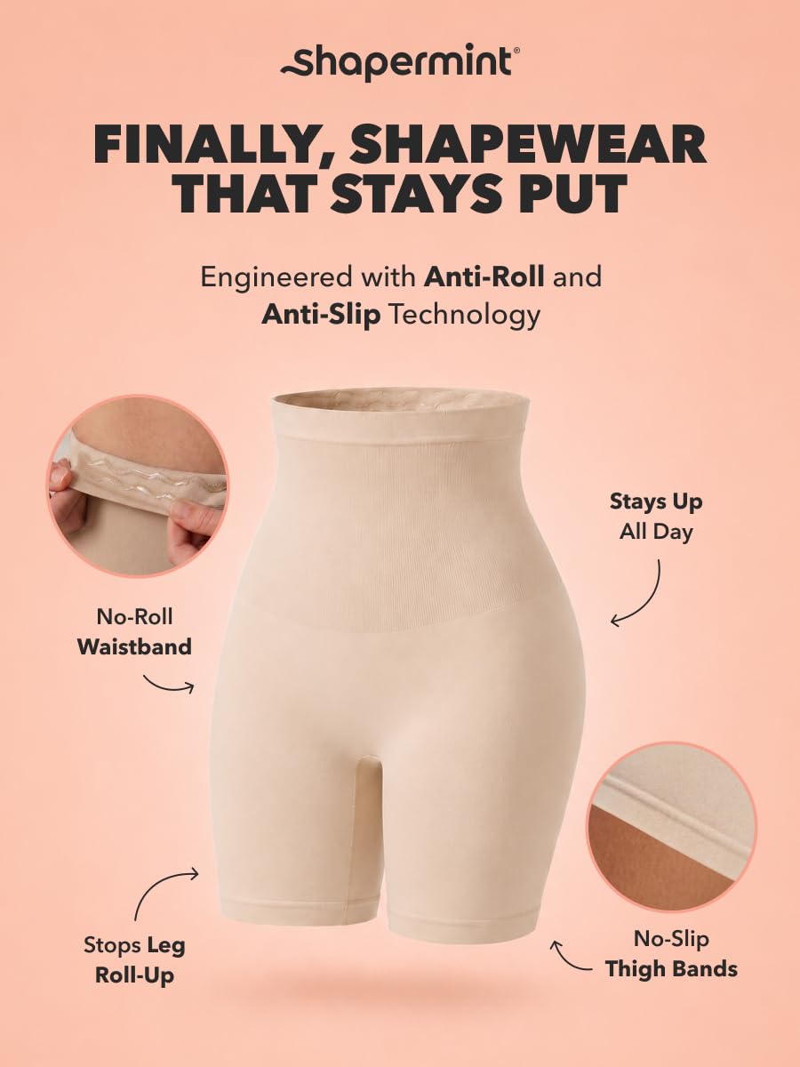 SHAPERMINT Shapewear for Women - High-Waisted Shapewear Tummy Control Shorts, Thigh Slimmer, Underwear for Women Nude