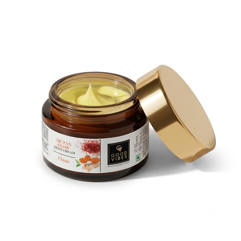 Good Vibes Ubtan Night Cream | with Saffron Turmeric & Vitamin B3 | Hydrating Overnight Restorative Moisturizer for Skin | No Parabens or Sulfates 1.76 Oz/50ml