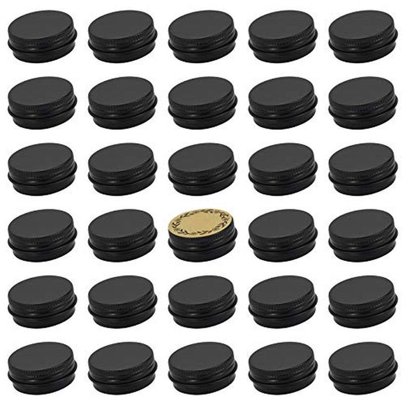 0.5 oz Screw Top Aluminum Tin Jar with Screw Lid and Blank Labels (Black - Pack of 32)
