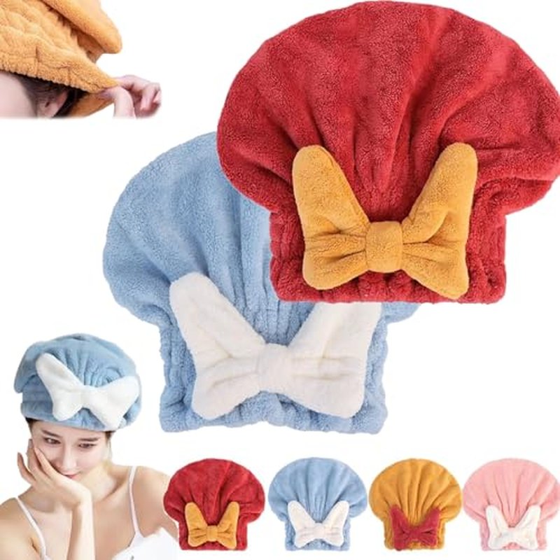 ZANWANXIN New Super Absorbent Hair Towel Wrap for Wet Hair, Quick-Drying Thickened Soft Bow Knot Hair Dry Cap, Efficient Absorbent Hair Towel Wrap, Microfiber Hair Towel Wrap (Blue+Red)