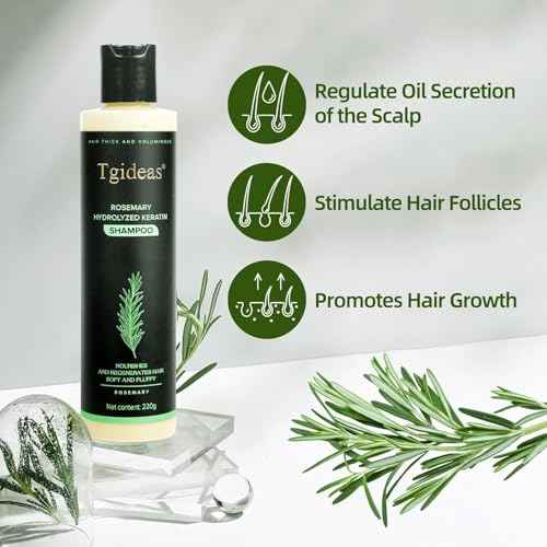 Tgideas Organic Rosemary Hair Growth Shampoo for Women and Men-Natural Thickening & Strengthening Shampoo with Hydrolyzed Keratin for Thinning Hair & Hair Loss 7.4 fl.oz