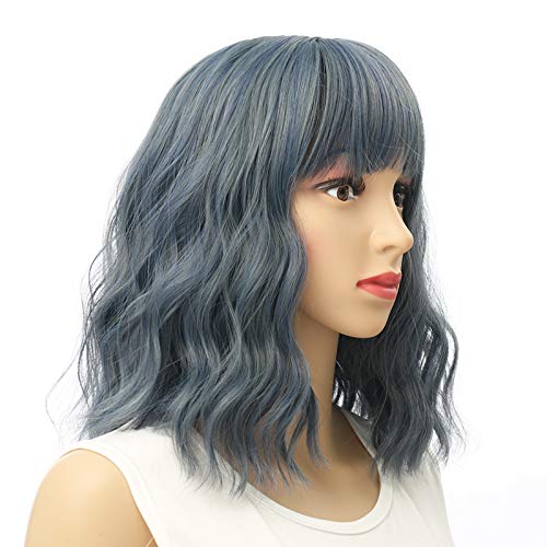 VRbeatter Blue Wig Short Bob Wigs With Air Bags Shouder Length Wigs Synthetic Heat Resistant Wigs Cosplay Wig Natural Looking (12" Mix blue)